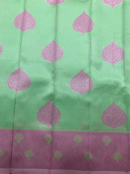 Art Silk Saree Pista Green Colour with Baby pink Colour Border