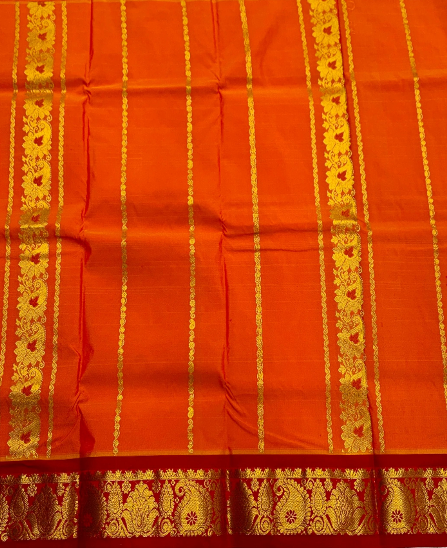 Orange shade Semi silk Kids Pattu Pavadai with Contrast border for age 2 to 5