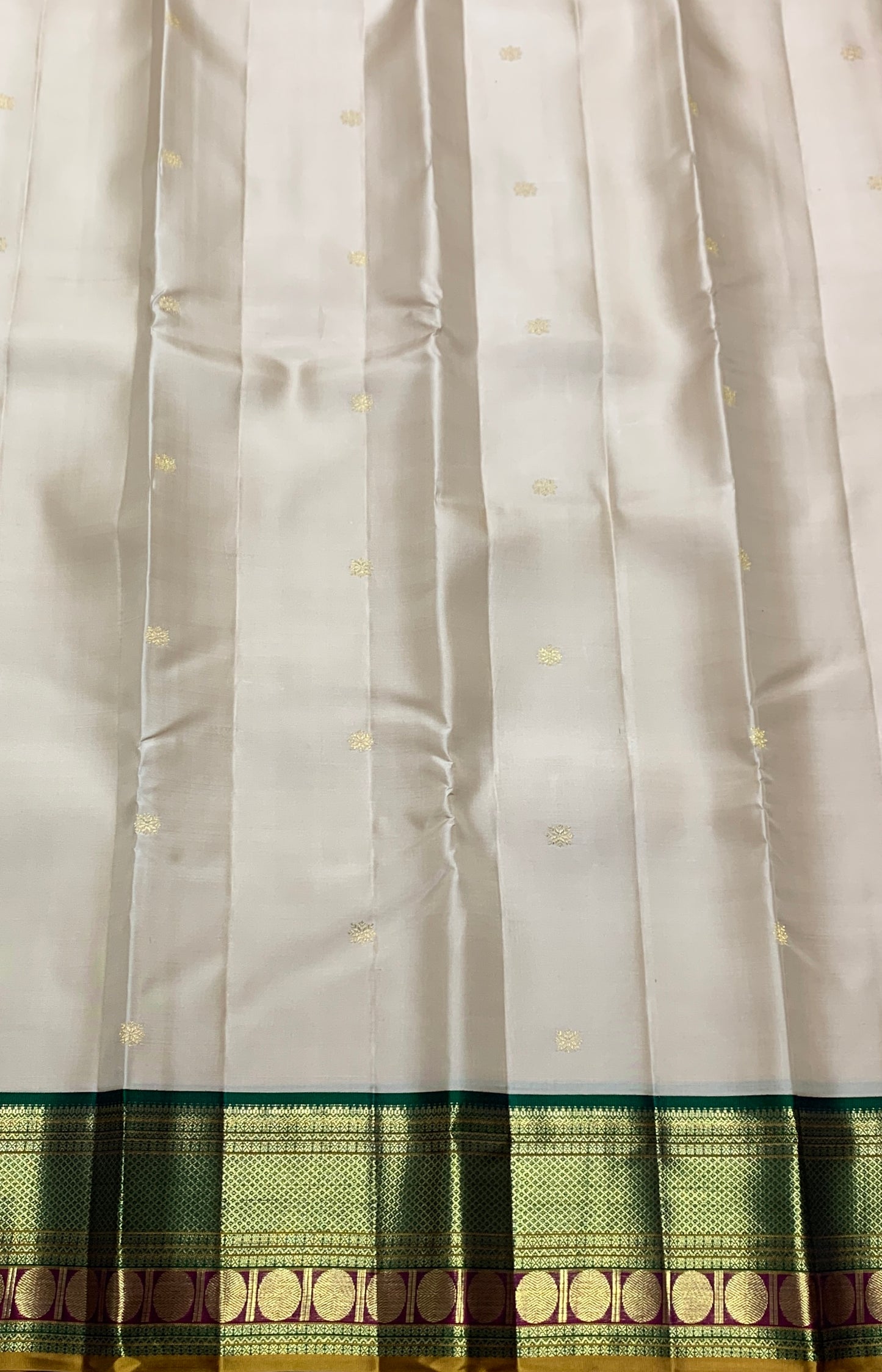 Pure Kanchipuram Silk Tussar Colour with Green and Golden Zari Border