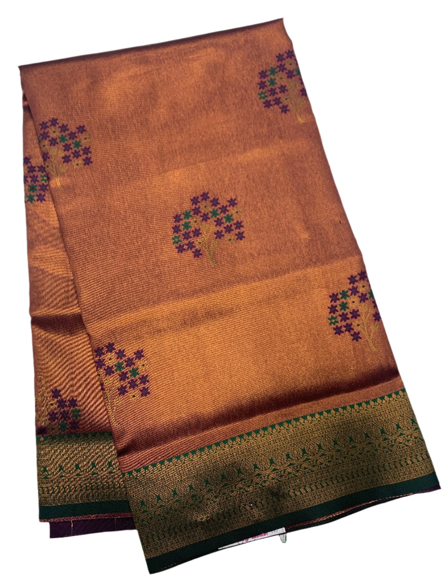 Art Silk Saree Russet Colour with Green Border