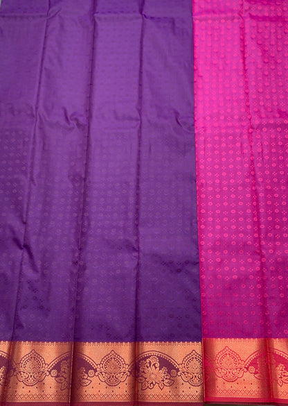 Synthetic Cotton Saree Violet Shade with Copper and Maroon Border