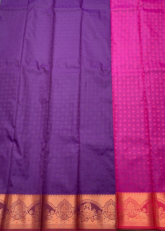 Synthetic Cotton Saree Violet Shade with Copper and Maroon Border