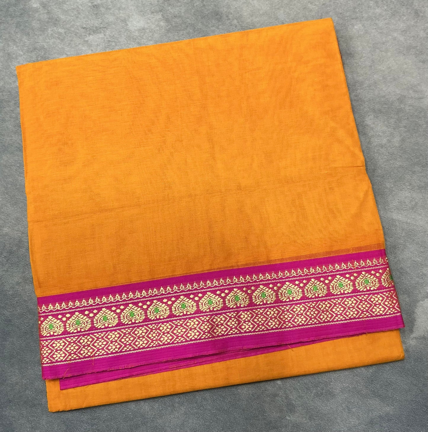 Chettinad Cotton Saree Mango Yellow Colour with Pink Colour with Thread Work Border