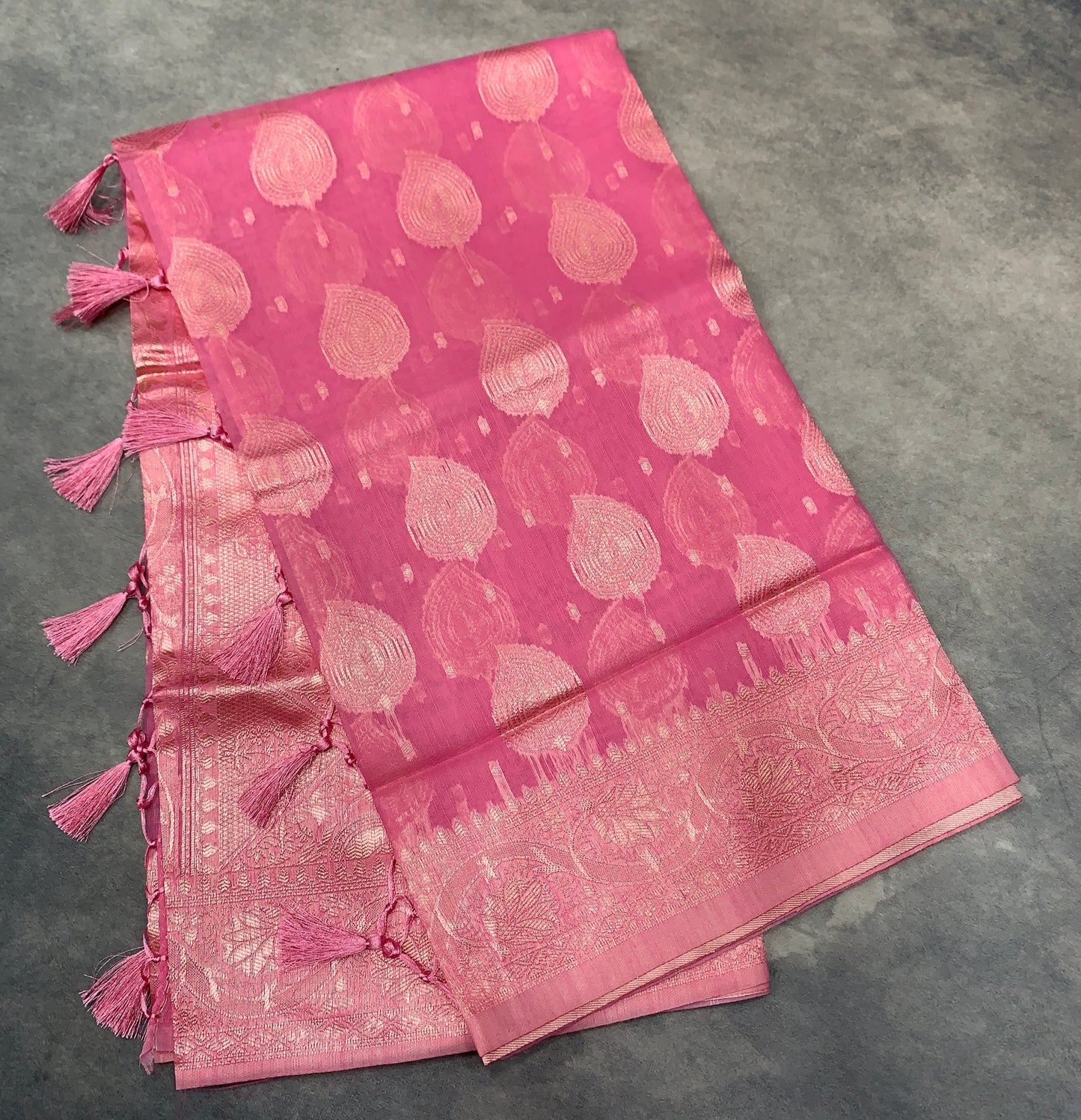Banaras Katan Saree Baby Pink Colour with Katan Work Border