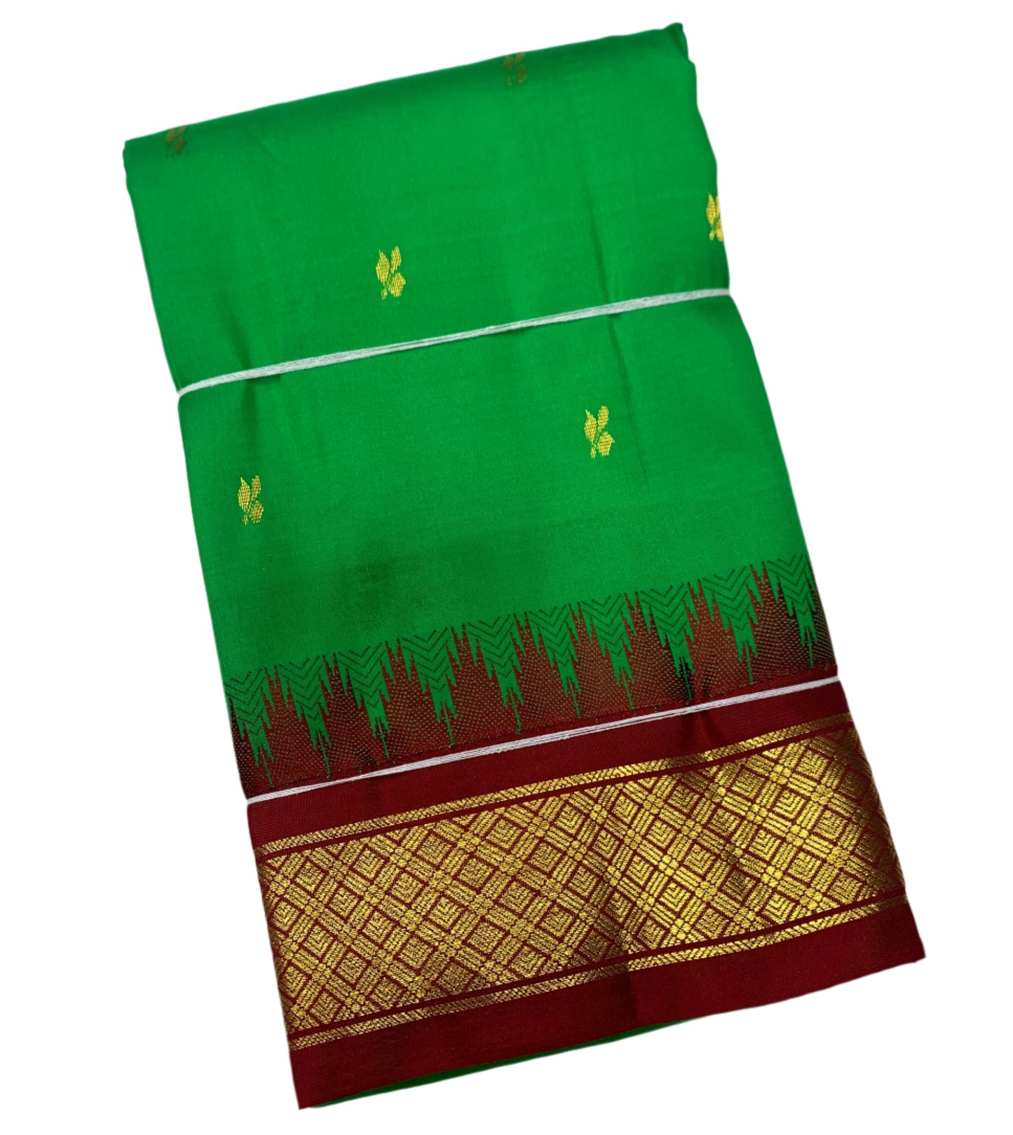 Pure Kanchipuram Silk Light Green Colour with Brown Border