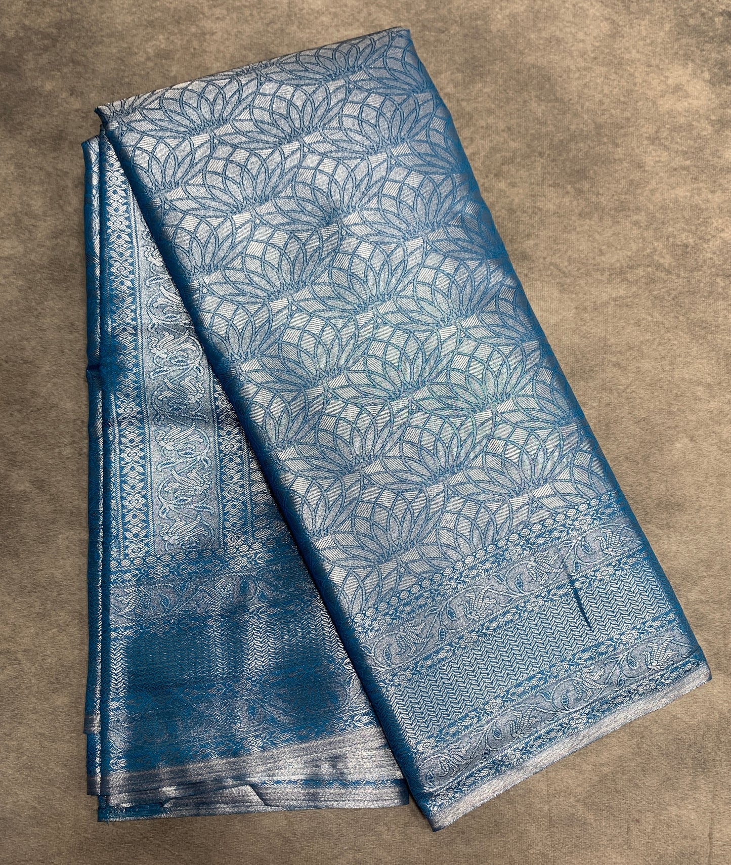 Fancy Tissue Saree Sky Blue Colour with Self Design Border