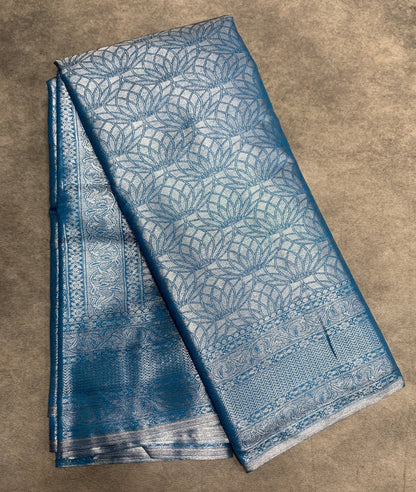 Fancy Tissue Saree Sky Blue Colour with Self Design Border