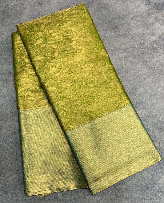 Fancy Tissue Saree Olive Green Colour with Green Colour Border