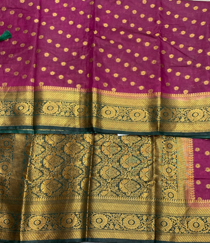 Crepe Saree Magenta Colour with Green Border
