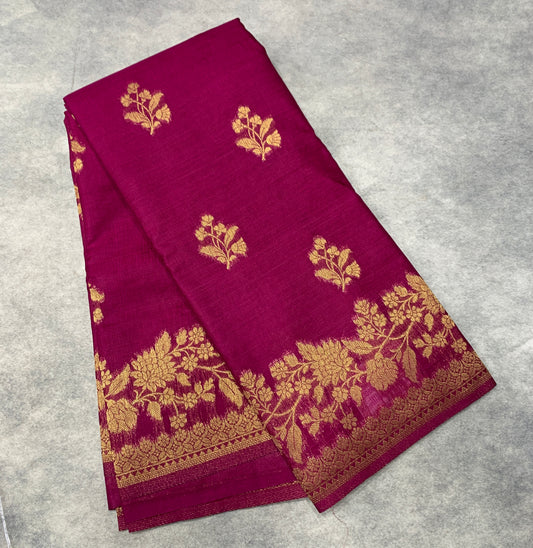 Kora Silk Saree Magenta Colour with Flower Design Border