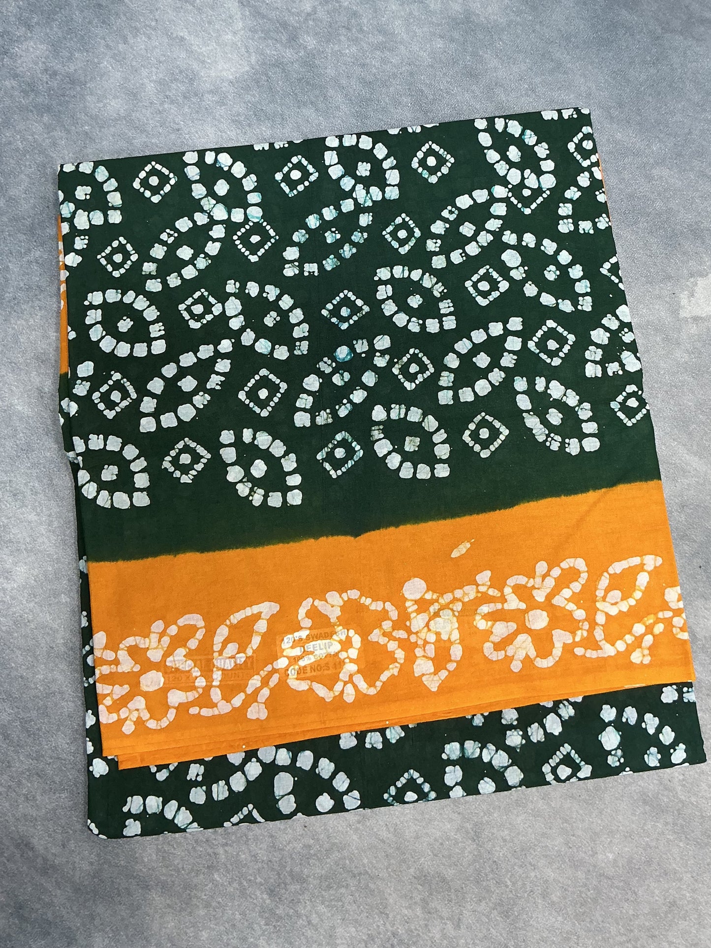 Chettinad Sungudi Cotton Green Colour with Yellow Colour Border