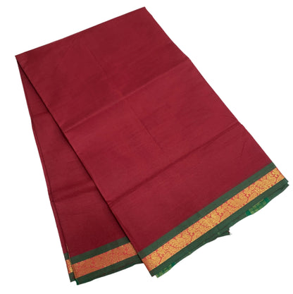 Chettinad Cotton Saree Maroon Colour with Green Border