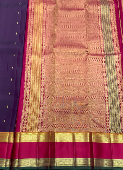 Pure Kanchipuram Silk Saree Magenta Colour with Rettai Pettu Border