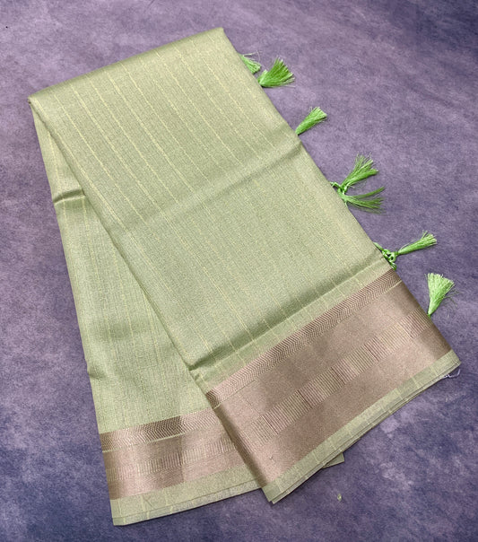 Banaras Katan Saree Light Pista Green Colour with Katan Work Border