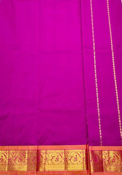 Pink shade Semi Silk Kids Pattu Pavadai with Contrast border for age above 10 years