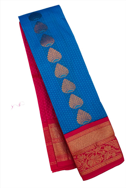 Vegan Silk Saree Sky Blue shade with Pink Border