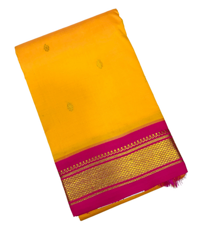 Pure Kanchipuram Silk Saree Yellow shade with Pink Border