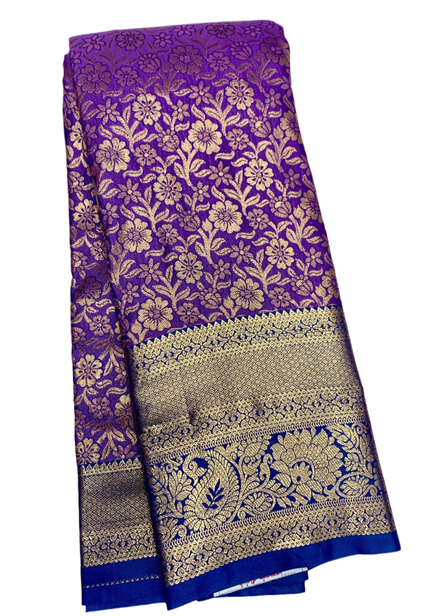 Vegan Silk Saree Lavender Colour with Blue Border