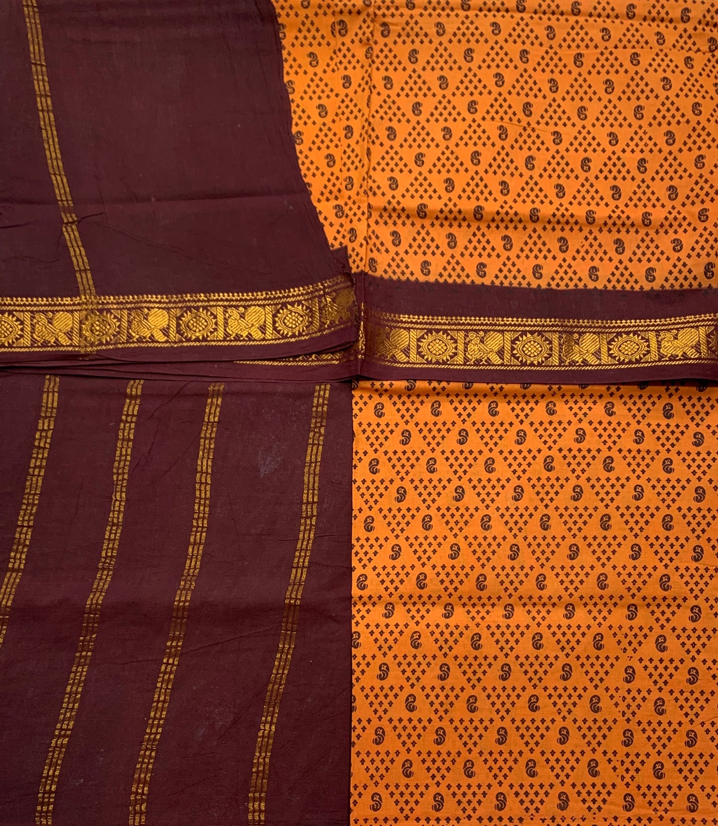 Chettinad Sungudi Cotton Russet Colour with Brown Border