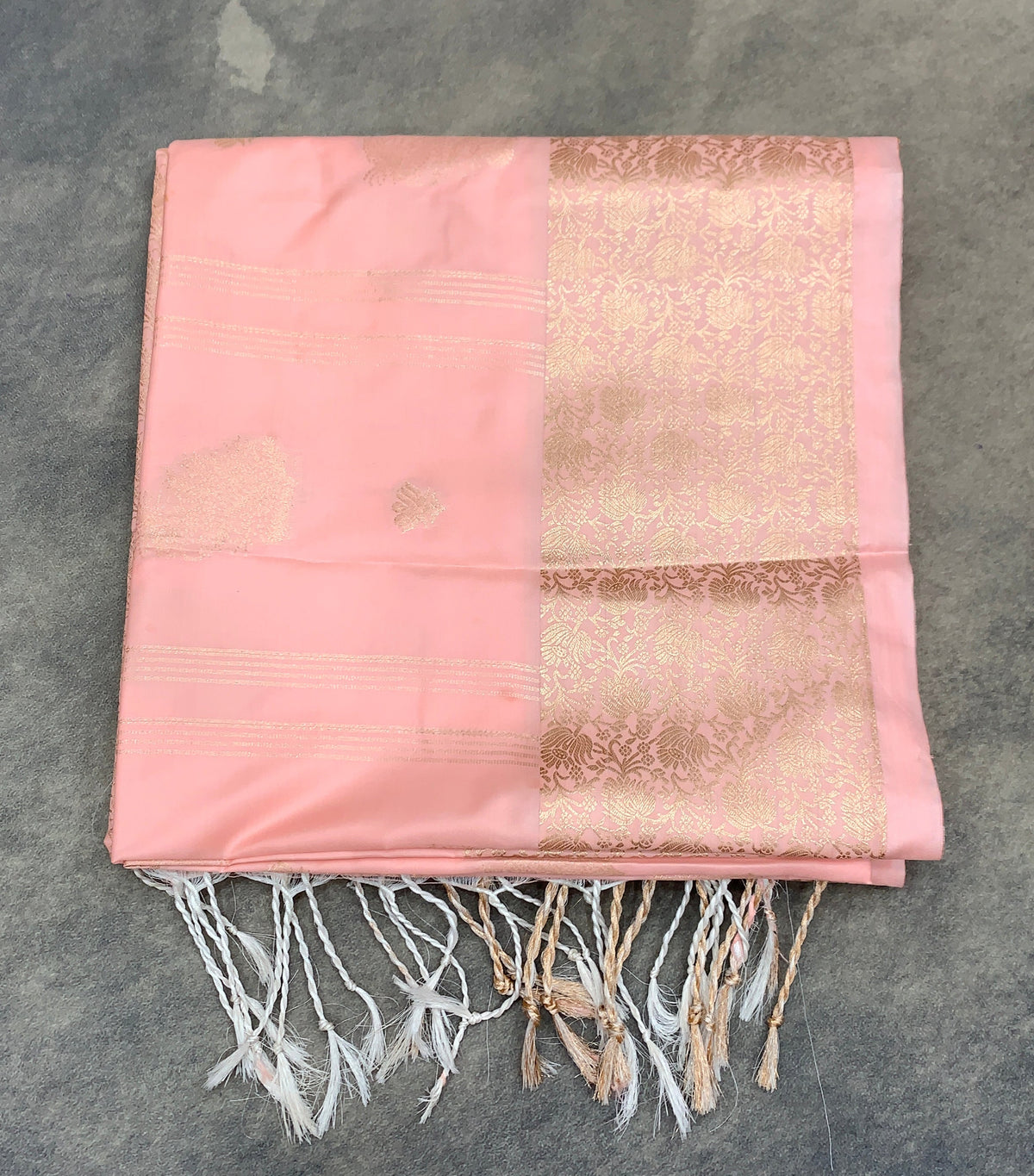 Art Silk Saree Peach Colour with Sliver Zari Border