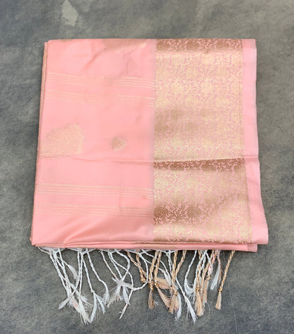 Art Silk Saree Peach Colour with Sliver Zari Border