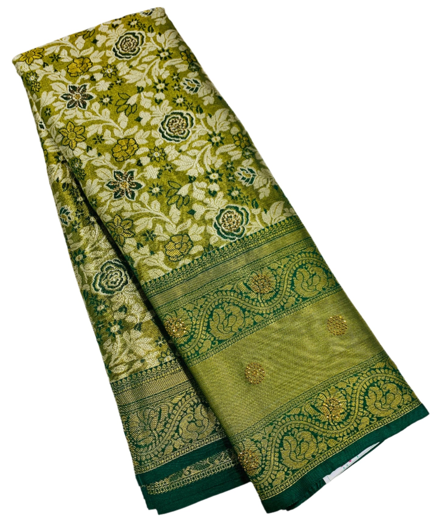 Fancy Tissue Saree Golden Colour with Green Border