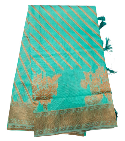 Banaras Katan Saree Sapphire Colour with Katan Work Border