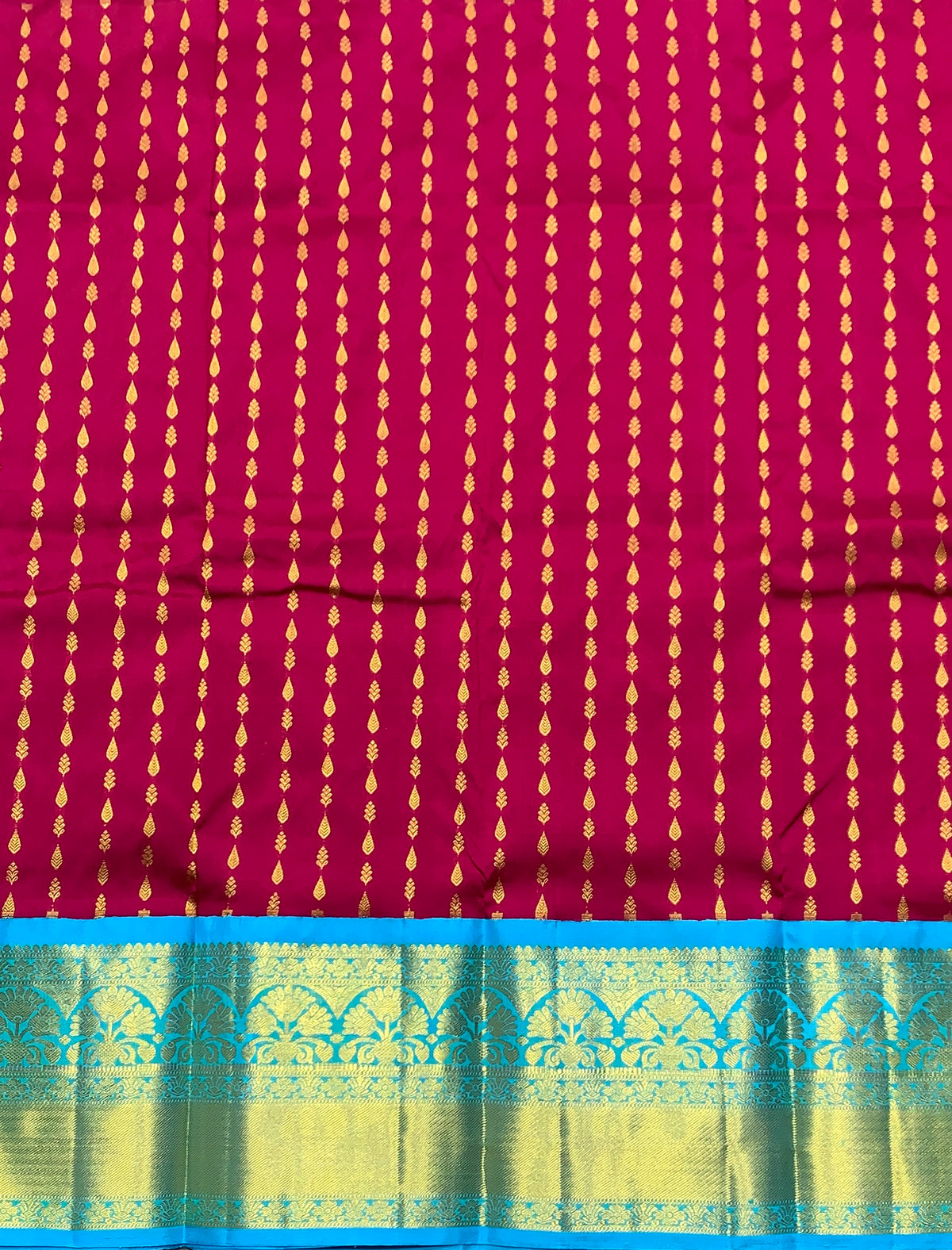 Magenta Shade Pure Kanchipuram Kids Pattu Pavadai with Contrast Border for age 2 to 5