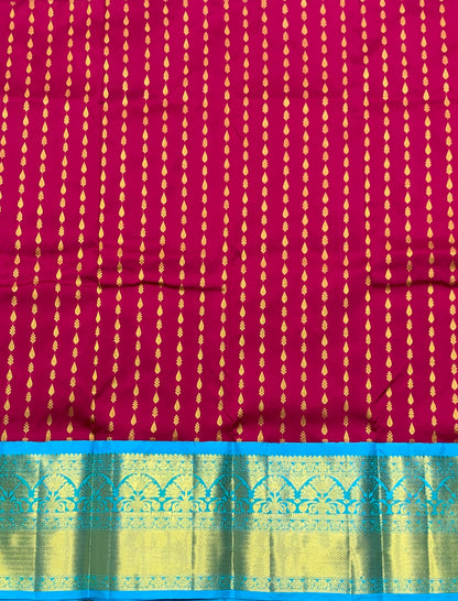 Magenta Shade Pure Kanchipuram Kids Pattu Pavadai with Contrast Border for age 2 to 5