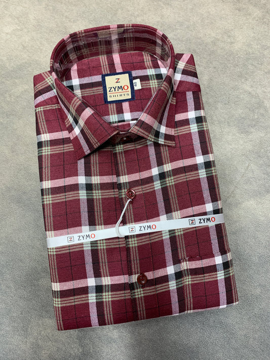 Full Sleeve Maroon Colour Shirt with Checked Design