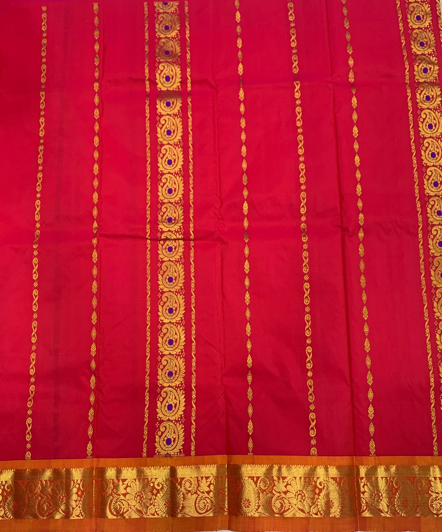 Pinkish Red shade Semi silk Kids Pattu Pavadai with Contrast border for age 5 to 10