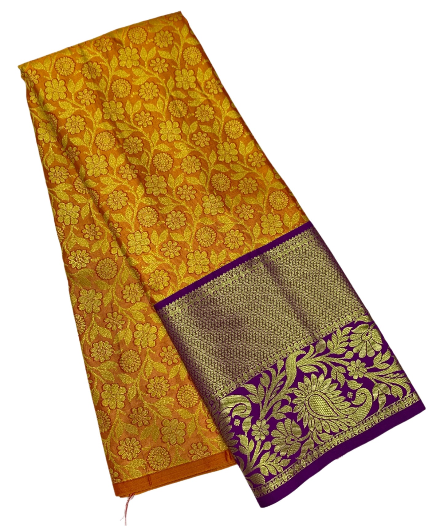 Golden shade Vegan Silk Kids Pattu Pavadai with Contrast border for age above 10 years