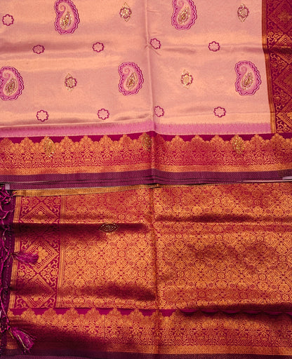 Art Silk Saree Baby Pink Colour with Pink Border