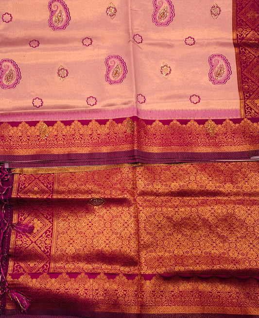 Art Silk Saree Baby Pink Colour with Pink Border