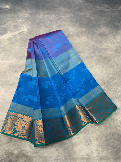 Synthetic Cotton Saree Multi Colour with Copper Border