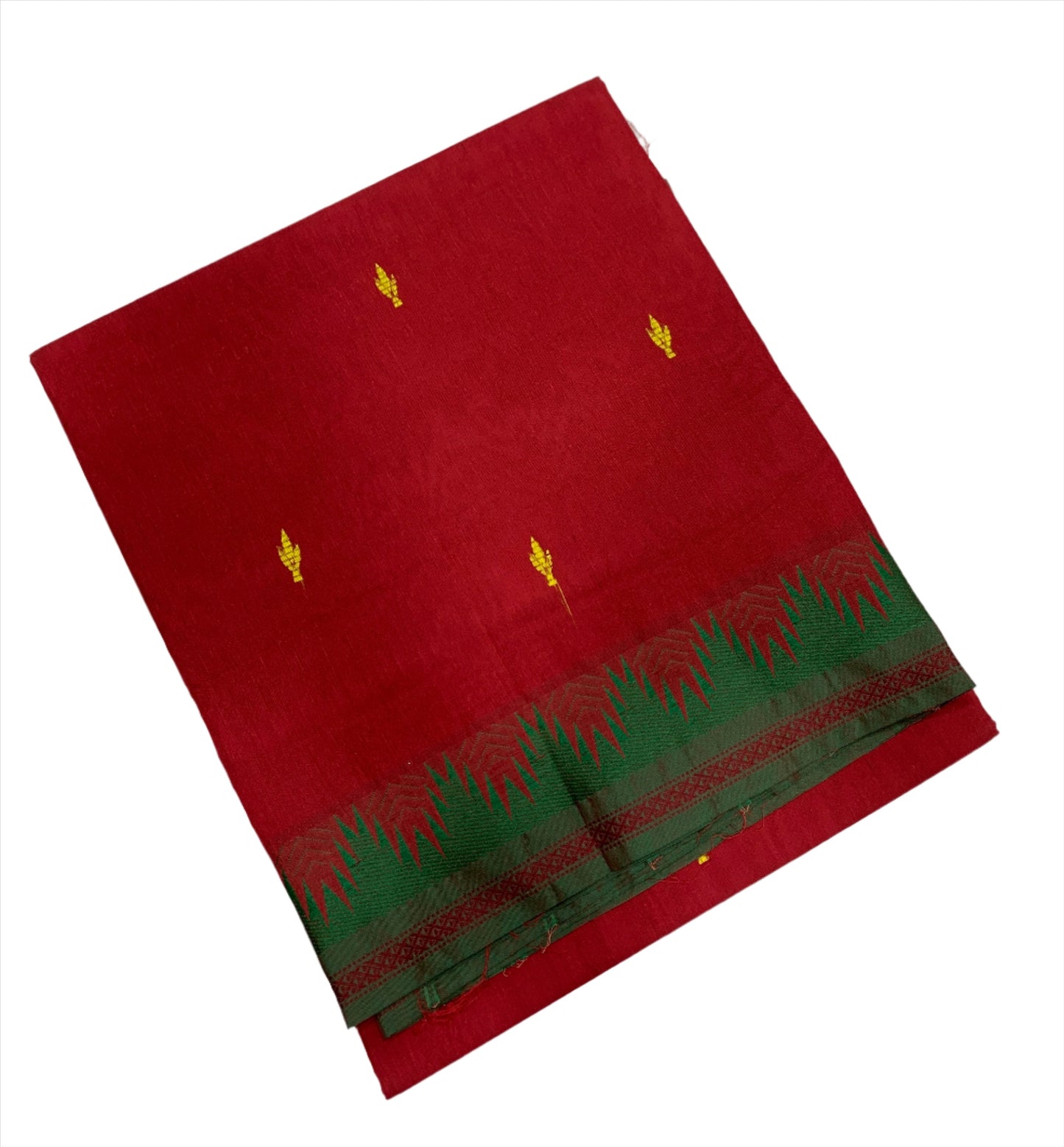 Chettinad Cotton Saree Red with Green Border