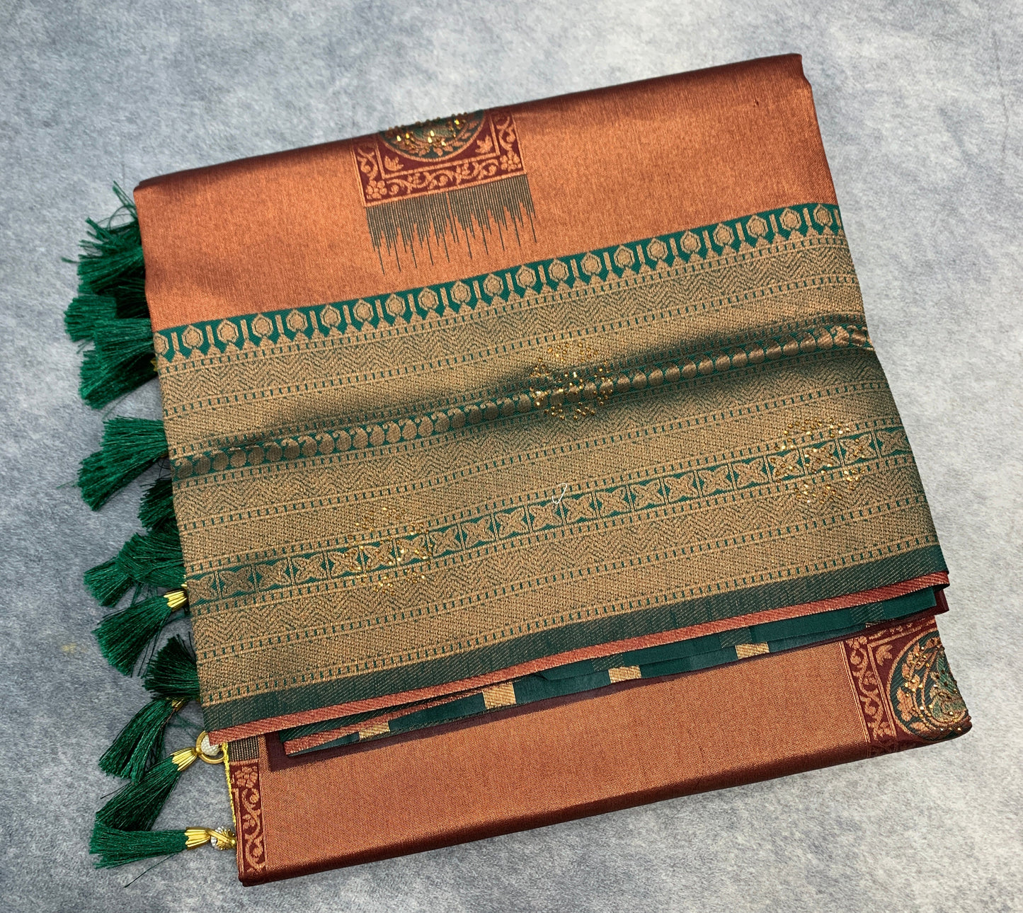 Art Silk Saree Maroon Colour and Stone Work with Green Border