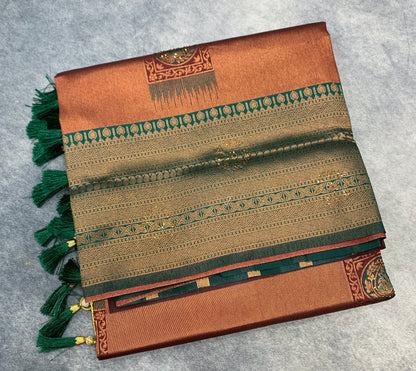 Art Silk Saree Maroon Colour and Stone Work with Green Border
