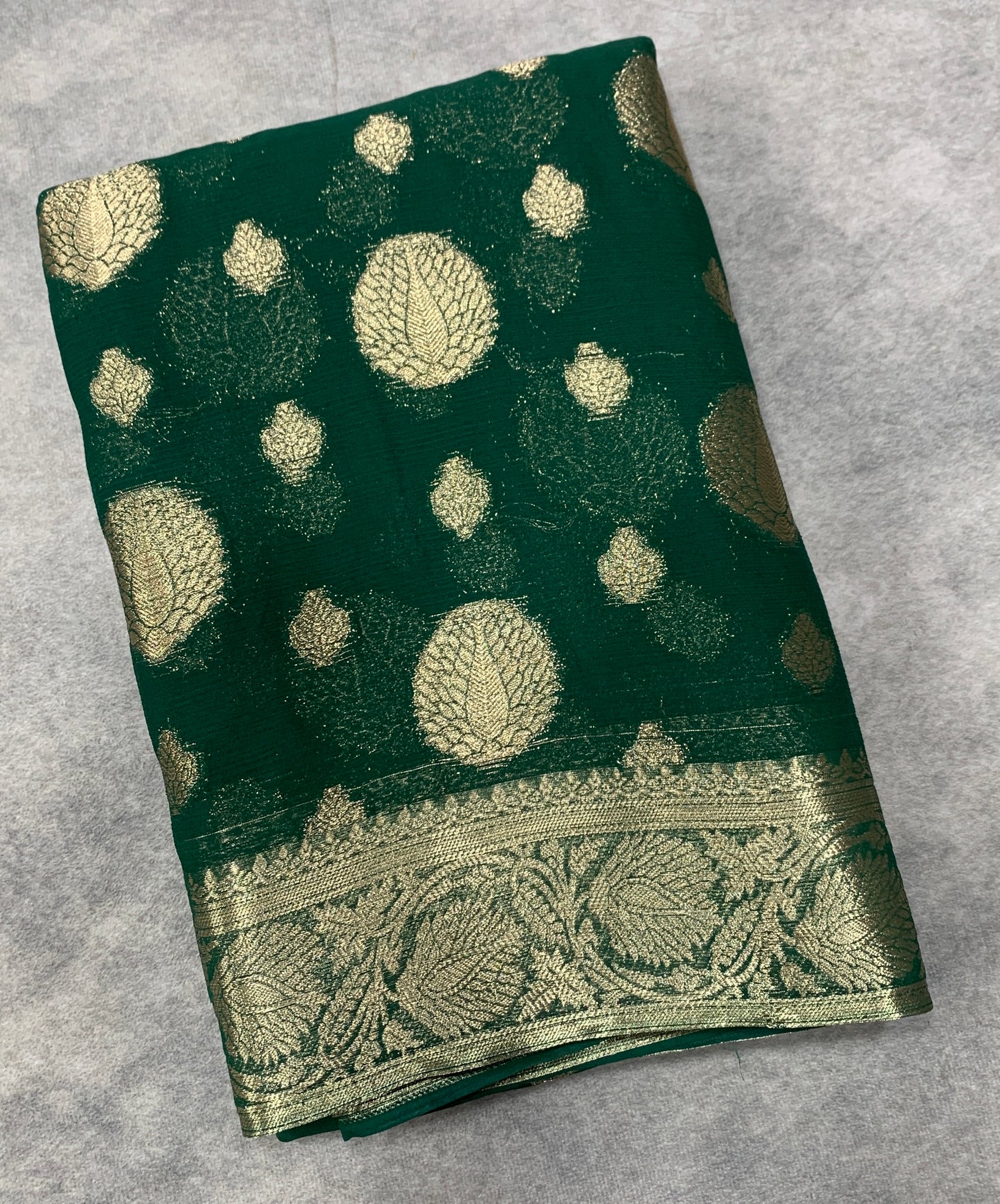 Georgette Saree Green Colour with Sliver Floral Design Border