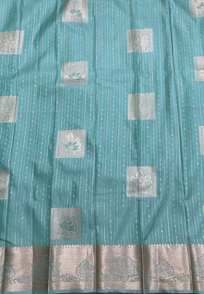 Soft Silk Casual Saree Sapphire with Sliver Zari Border