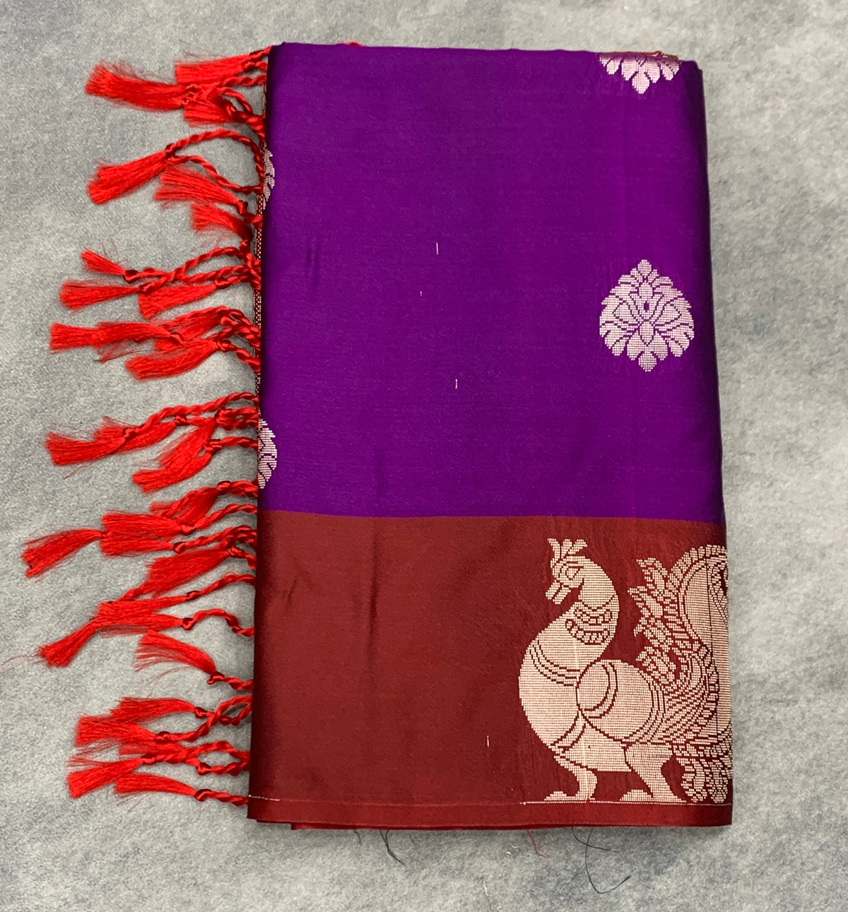 Art Silk Saree Purple Colour with Maroon Colour Border