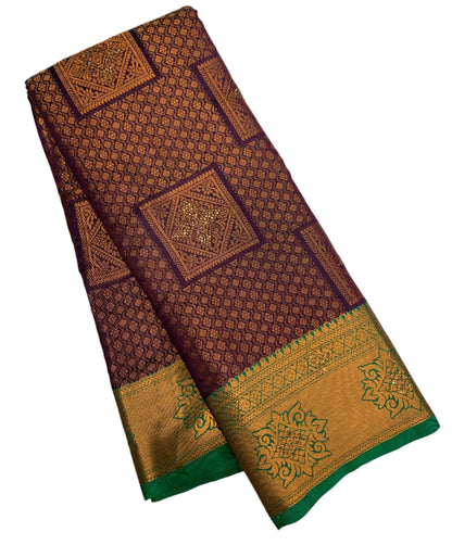 Art Silk Saree Beetroot Colour with Green Border