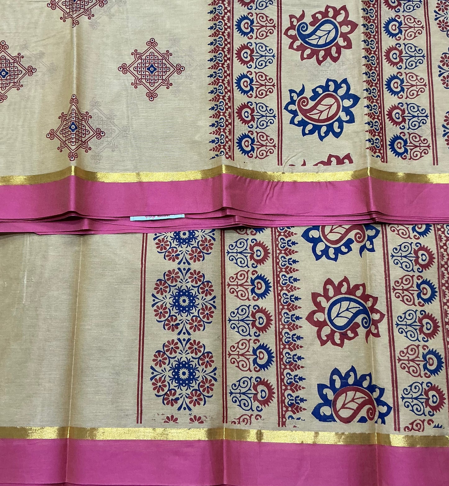 Chettinad Sungudi Cotton Sandal Colour with Light Pink Colour Border
