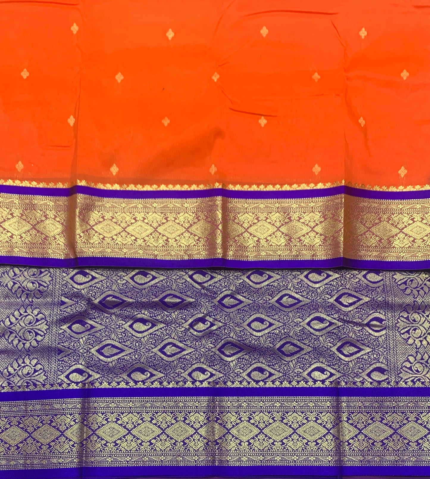 Orange Colour Saree with Golden and Blue Border