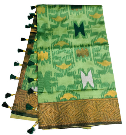 Pochampalli Semi Silk Saree Pista Green Colour with Green Border