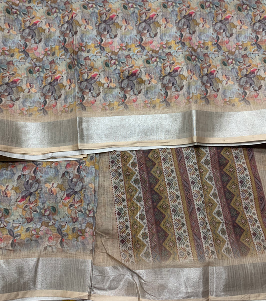 Jute Cotton Saree Dark Brown Shade with Thread Border