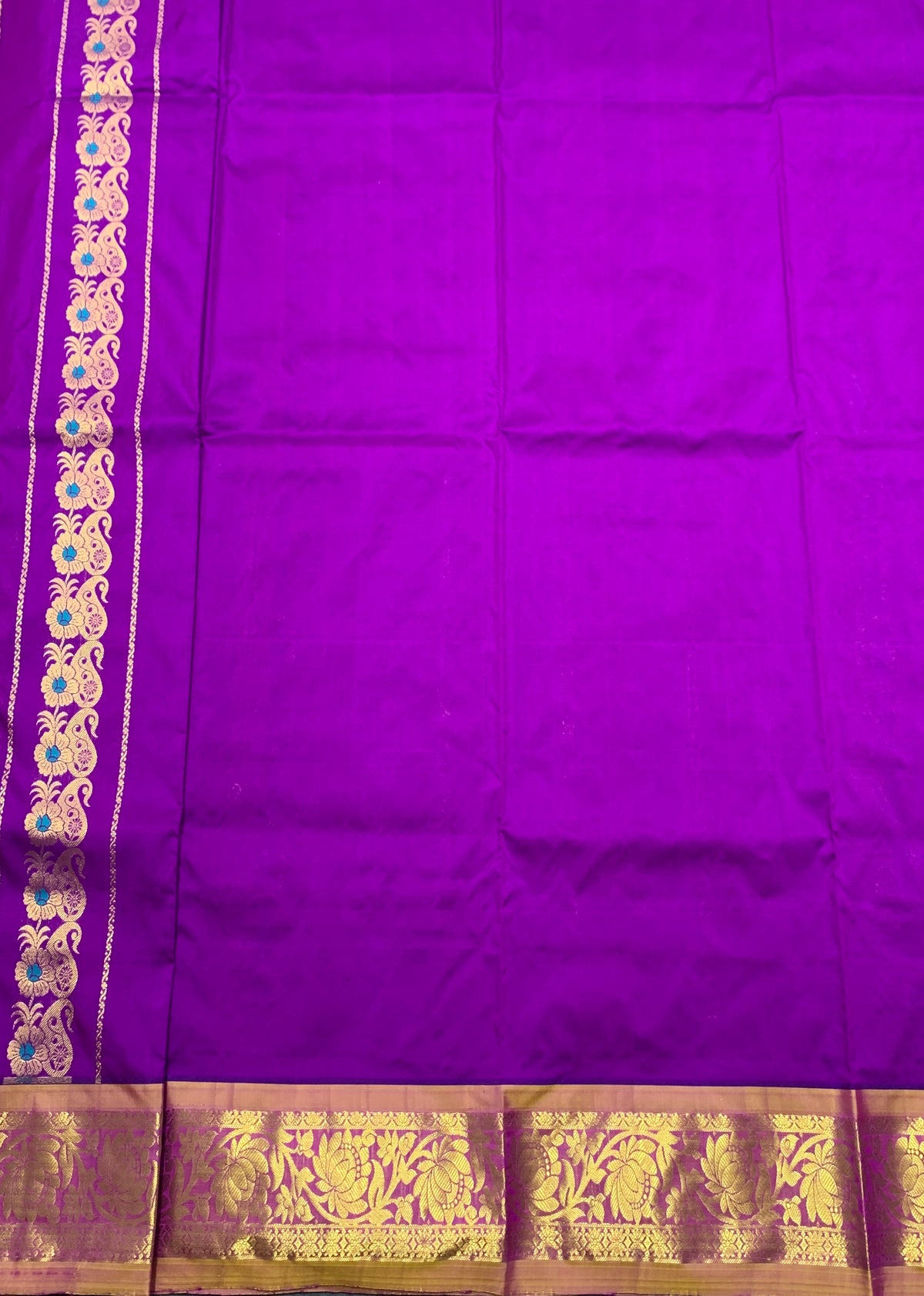 Magenta shade Semi Silk Kids Pattu Pavadai with Contrast border for age above 10 years