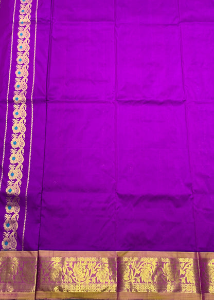 Magenta shade Semi Silk Kids Pattu Pavadai with Contrast border for age above 10 years