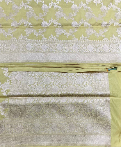 Pure Banaras Silk Saree Light Yellow Colour with Beautifully Crafted Floral Banarasi border