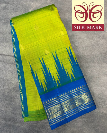 Pure Kanchipuram Silk Saree Light Green Colour with Blue Border